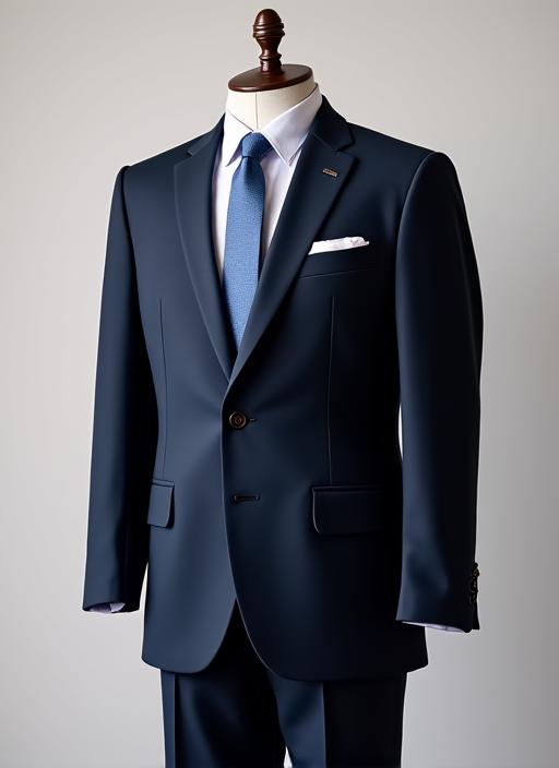 Klassischer marineblauer Business-Anzug aus Schurwolle.